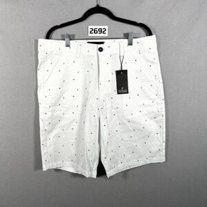Public Record Shorts Mens 34 White Anchor Print Chino 100% Cotton Flat Front